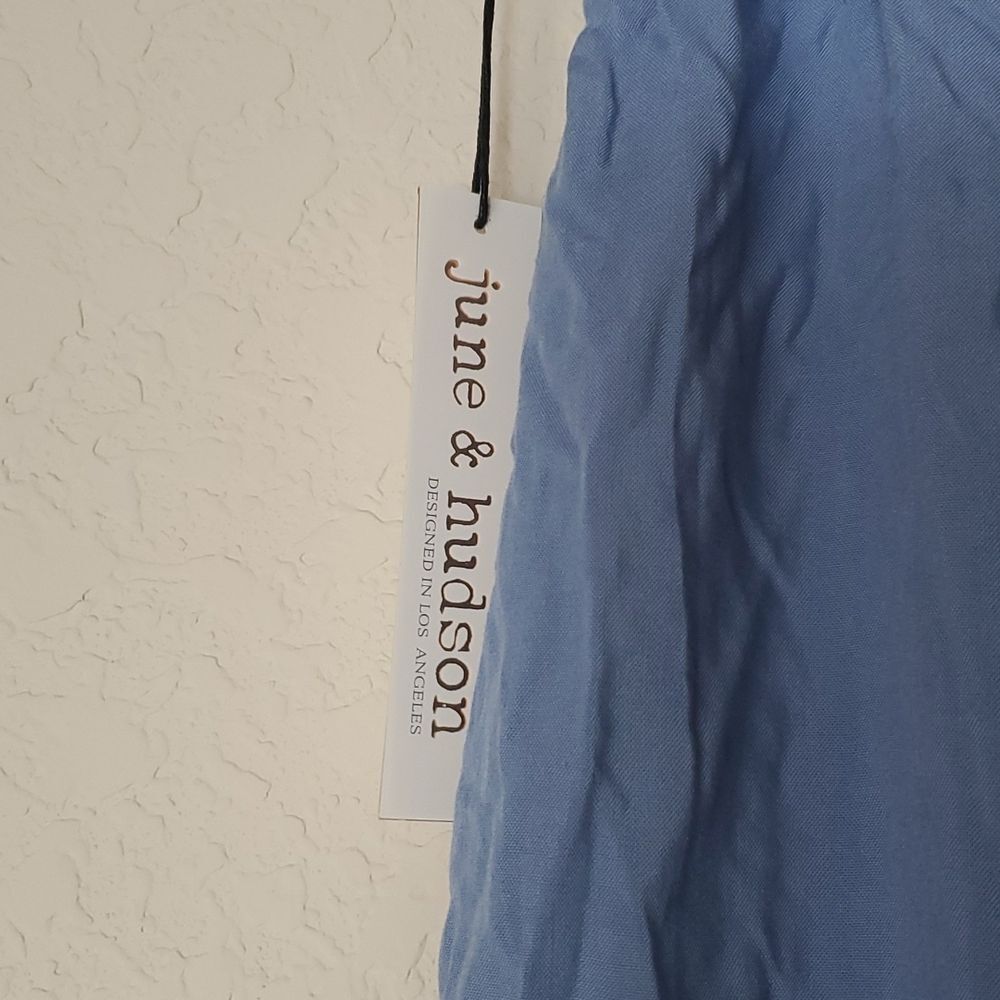 NWT June & Hudson Jumpsuit XL Blue White 2 Tone Wide Leg Colorblock Short Sleeve - Picture 9 of 16